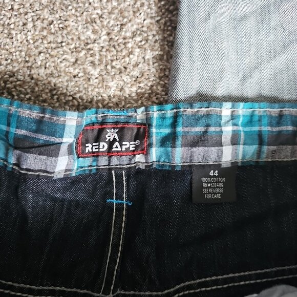 Red Ape Denim Size 44x34 Gray and Blue Plaid Y2K Style Causal Hip-Hop Jeans - Picture 12 of 12
